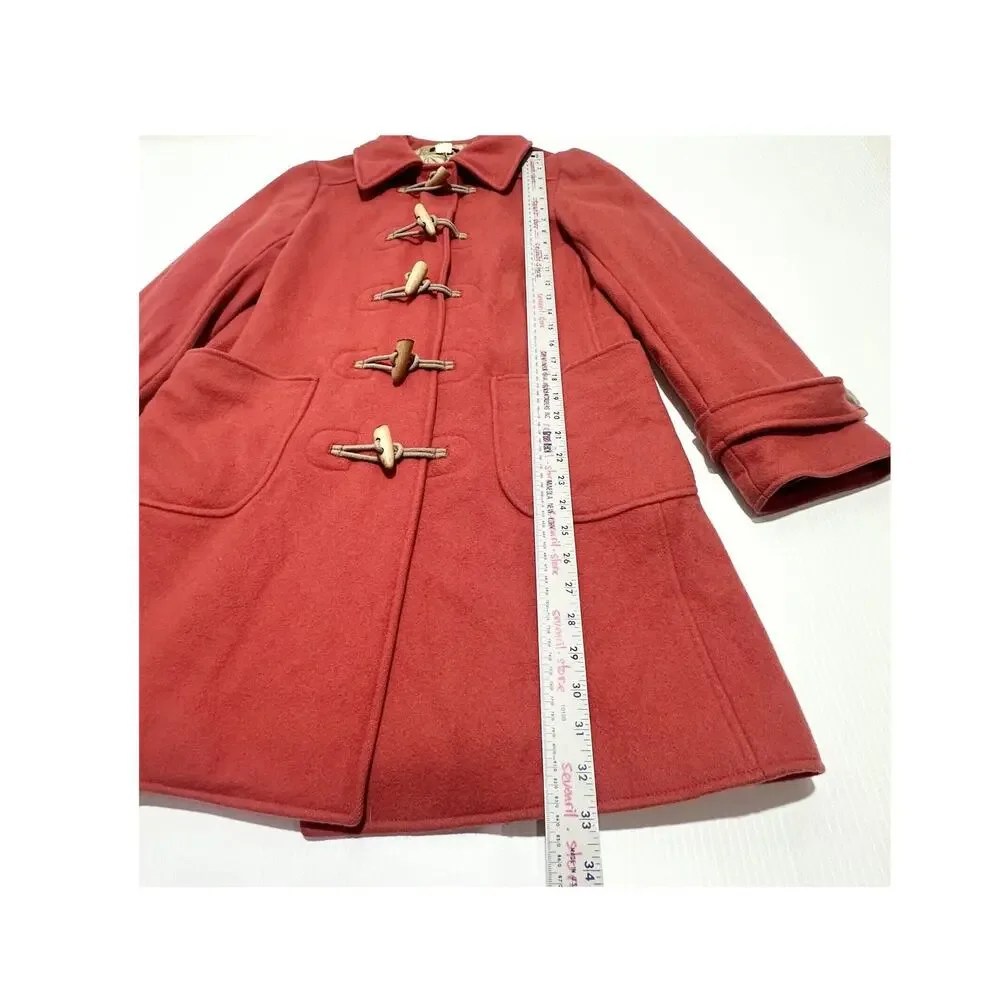 J. Crew Pea Coat Women’s S Orange Red Coral Wool Toggle Button Long Sleeve EUC - Picture 4 of 8